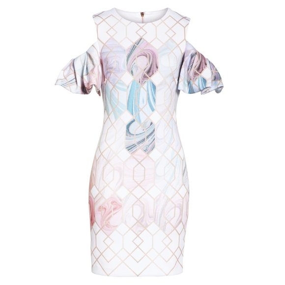 Ted Baker KRIMBA SEA OF CLOUDS Swirls Glitter Geometric Sheath Mini Dress, TB1 - Picture 3 of 14